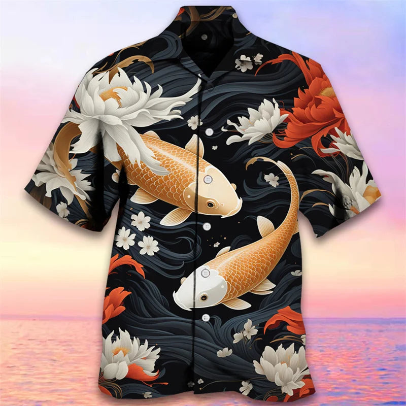 Hawaiian Carp 3D Printed Beach Shirts Hawaii Fish For Men Clothes