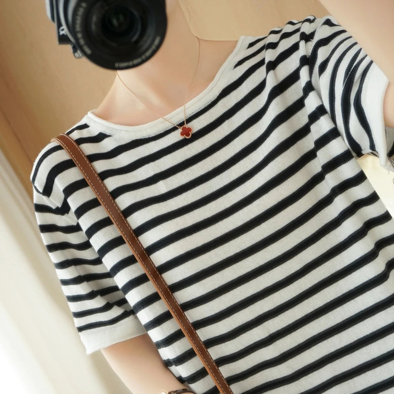 Pure Cotton Round Neck T Shirt For Women Summer Korean Style Loose