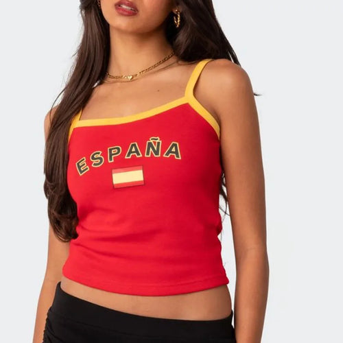 Summer Backless Camisole Cute Espana Graphic Print Tank Tops Female