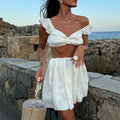 Absobe Women's Ruffled Hem Mini Skirt Set White Sleeveless Crop Tank