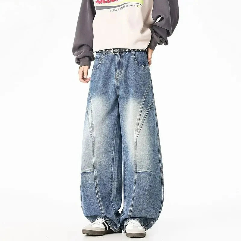 Men's Loose Casual Jeans Street Style Distressed Washed Straight Leg