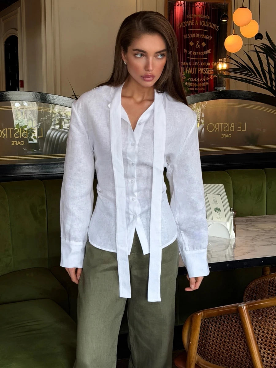 100% Cotton Shirts for Women New Spring Tie Belted Shirt Women's