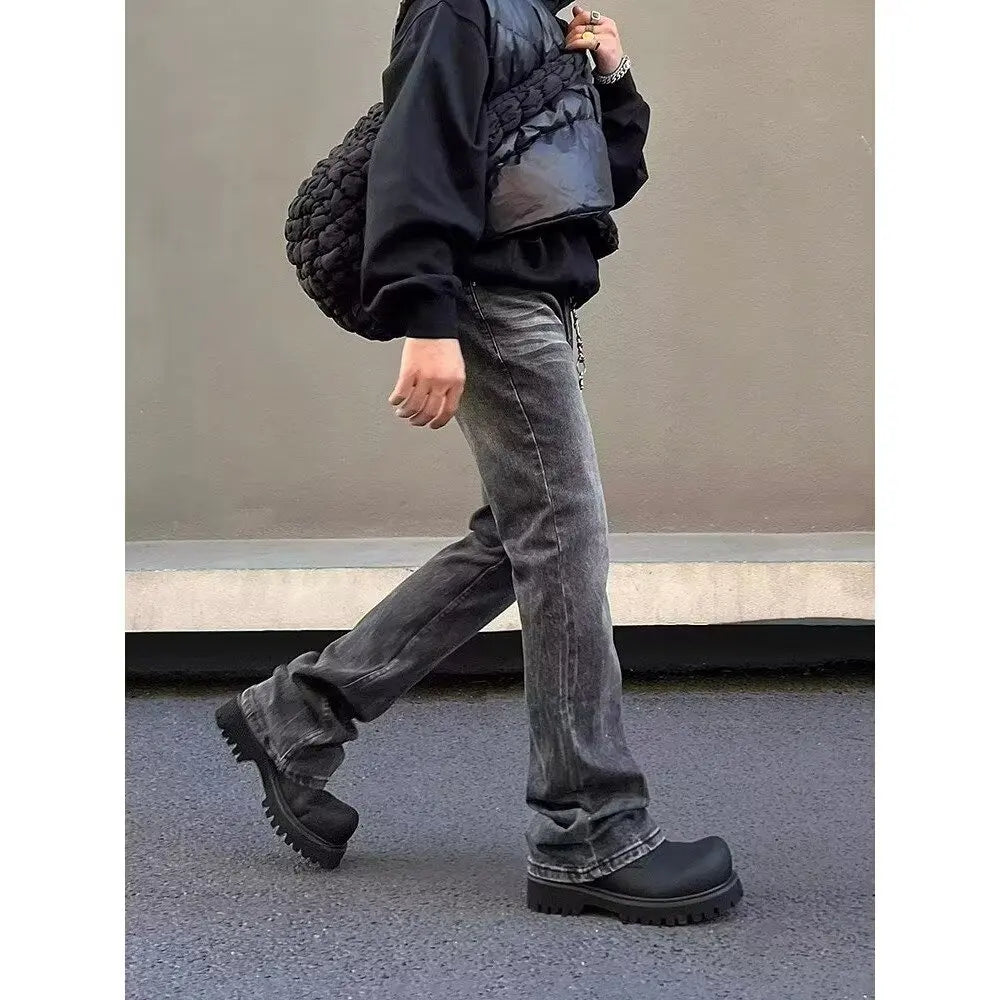 American high street washed black jeans for men stylish and straight