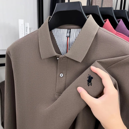 100% pure cotton luxury brand men's long sleeve polo shirt spring