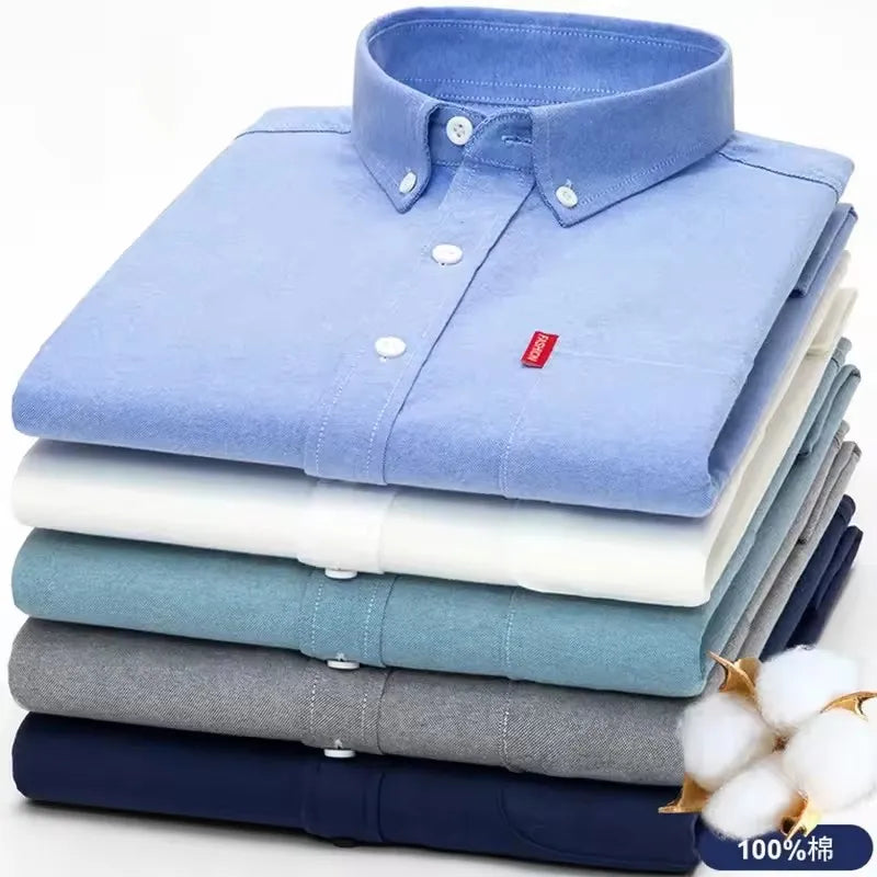 Oversized 5XL 100% Cotton Mens Dress Shirts Long Sleeve Casual Solid