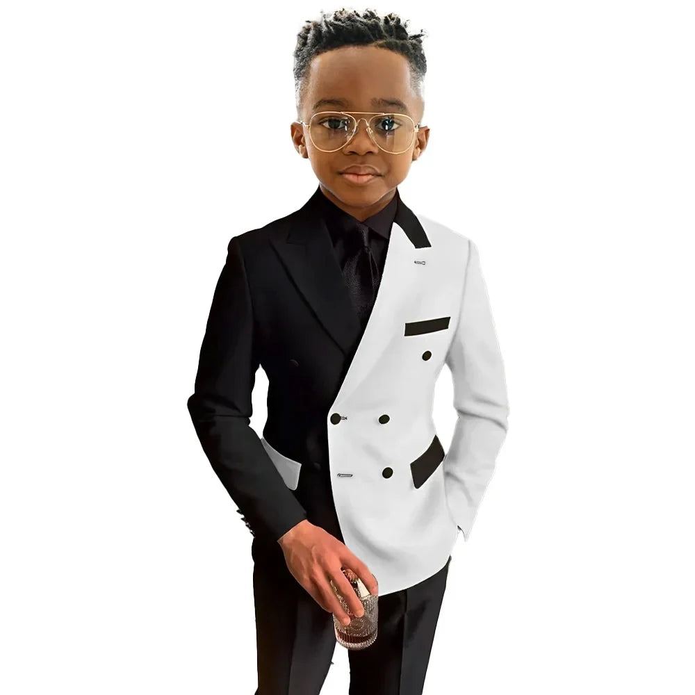 White and Royal Blue Boys Suit 2 Pieces Set Fashion Party Wedding