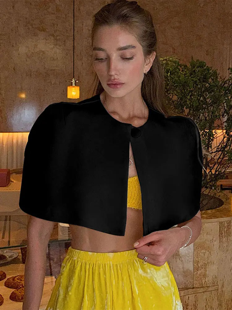 Elegant O Neck Short Cape 2026 Spring New Solid Cropped Shawl For