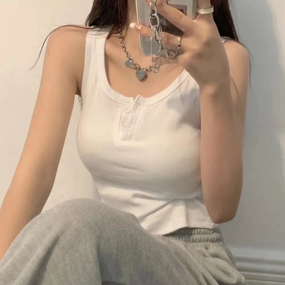 Tank Top for Women Ribbed Button Down Sleeveless Blouse Solid Color
