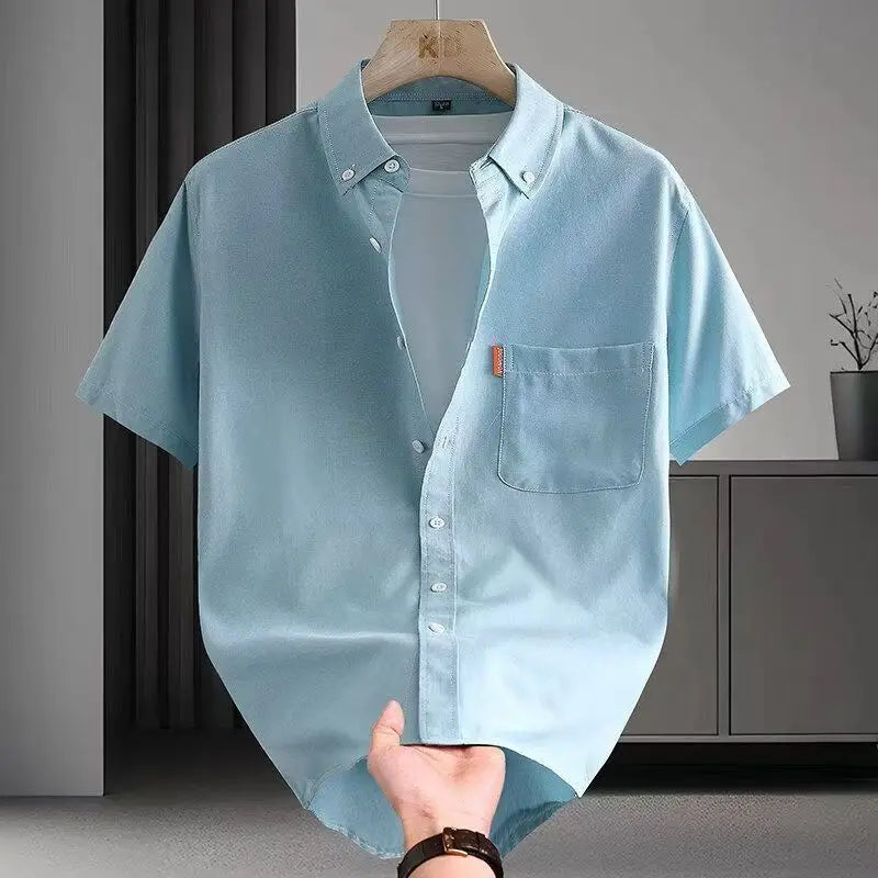 100% Cotton Men's Oxford Shirts Short Sleeve Solid Color Turn Down