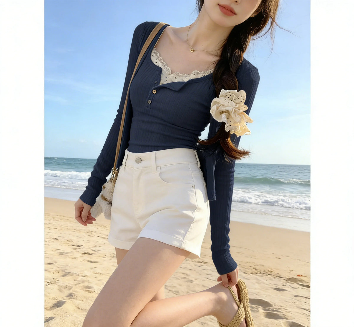 2026 Women's Fashion Trend Solid Color Sexy Lace Jacquard Two-Piece