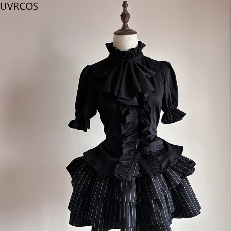 Japanese Victorian Gothic Lolita Puff Sleeves Shirts Y2k Aesthetic