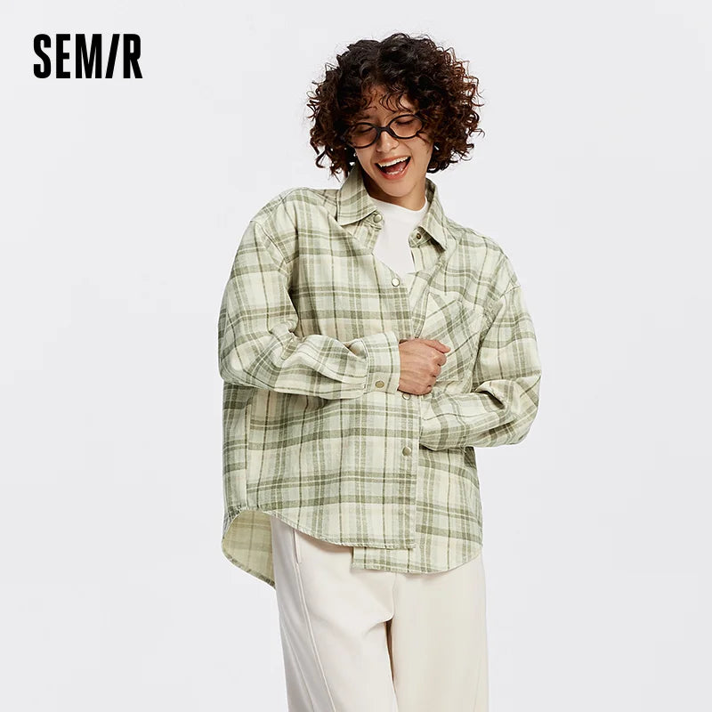 Semir Women Shirt Denim Long Sleeve Oversize Soft Loose Retro Street