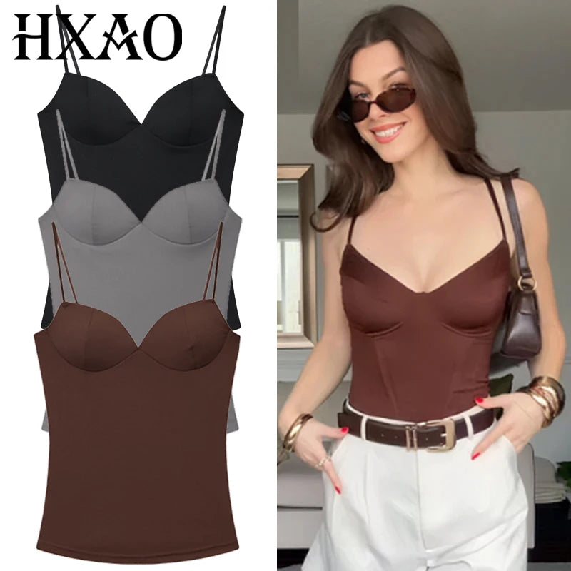 HXAO Burgundy Slip Top Women Summer Sexy Corset Tanks & Camis Fashion
