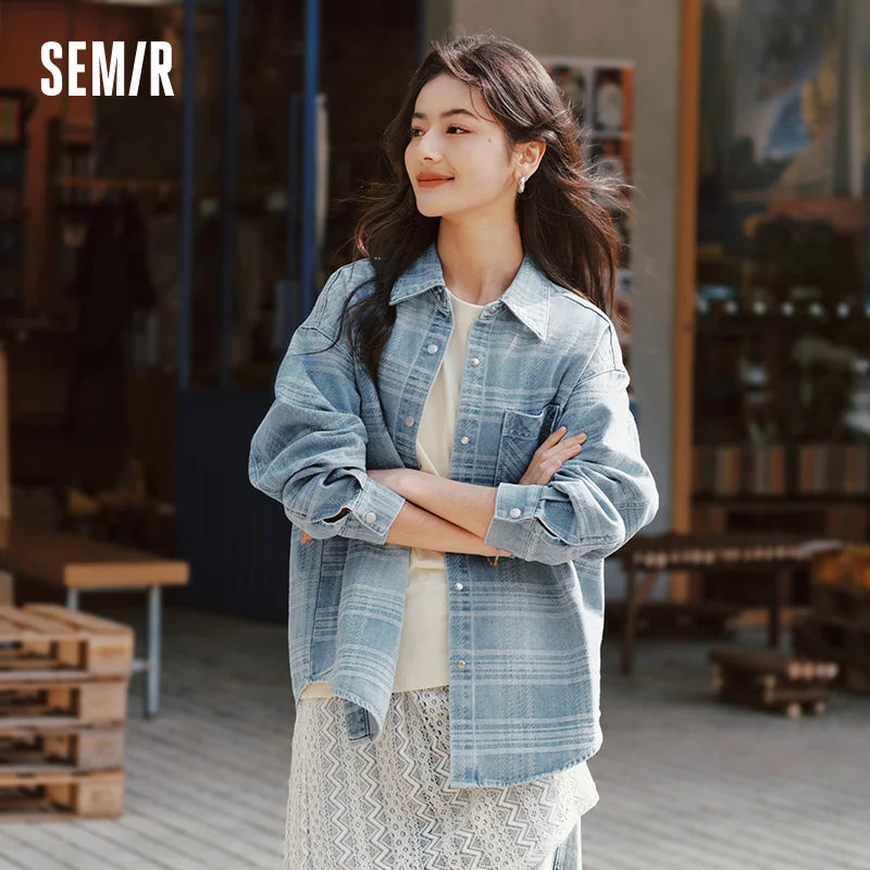 Semir Denim Shirt Women Oversize Spring 2025 New Spring Checkered