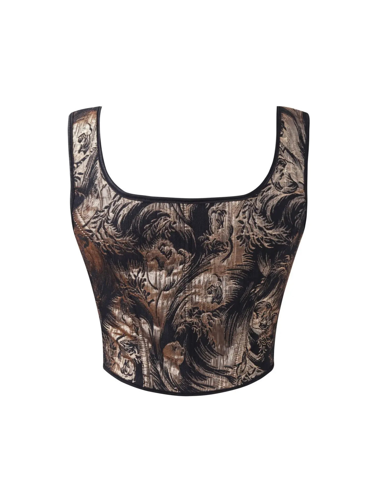 Women's Bow Tie Strap Jacquard Corset Top Front Lace Up Square Neck