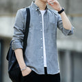 Autumn New Long Sleeve Solid Shirts for Men Casual Turn-down Collar