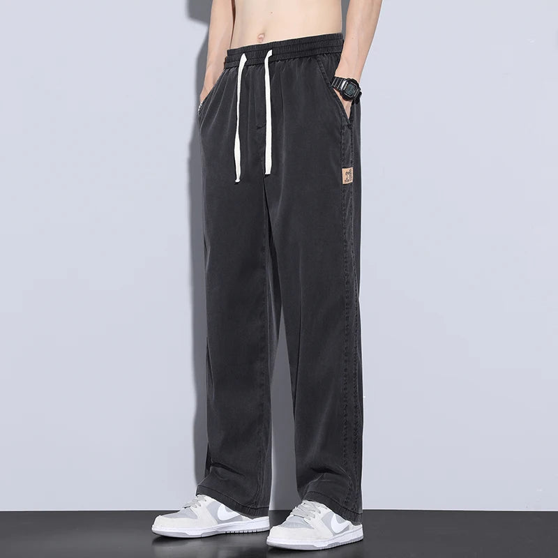 New Summer Thin Soft Lyocell Fabric Jeans Men Baggy Straight Wide Leg