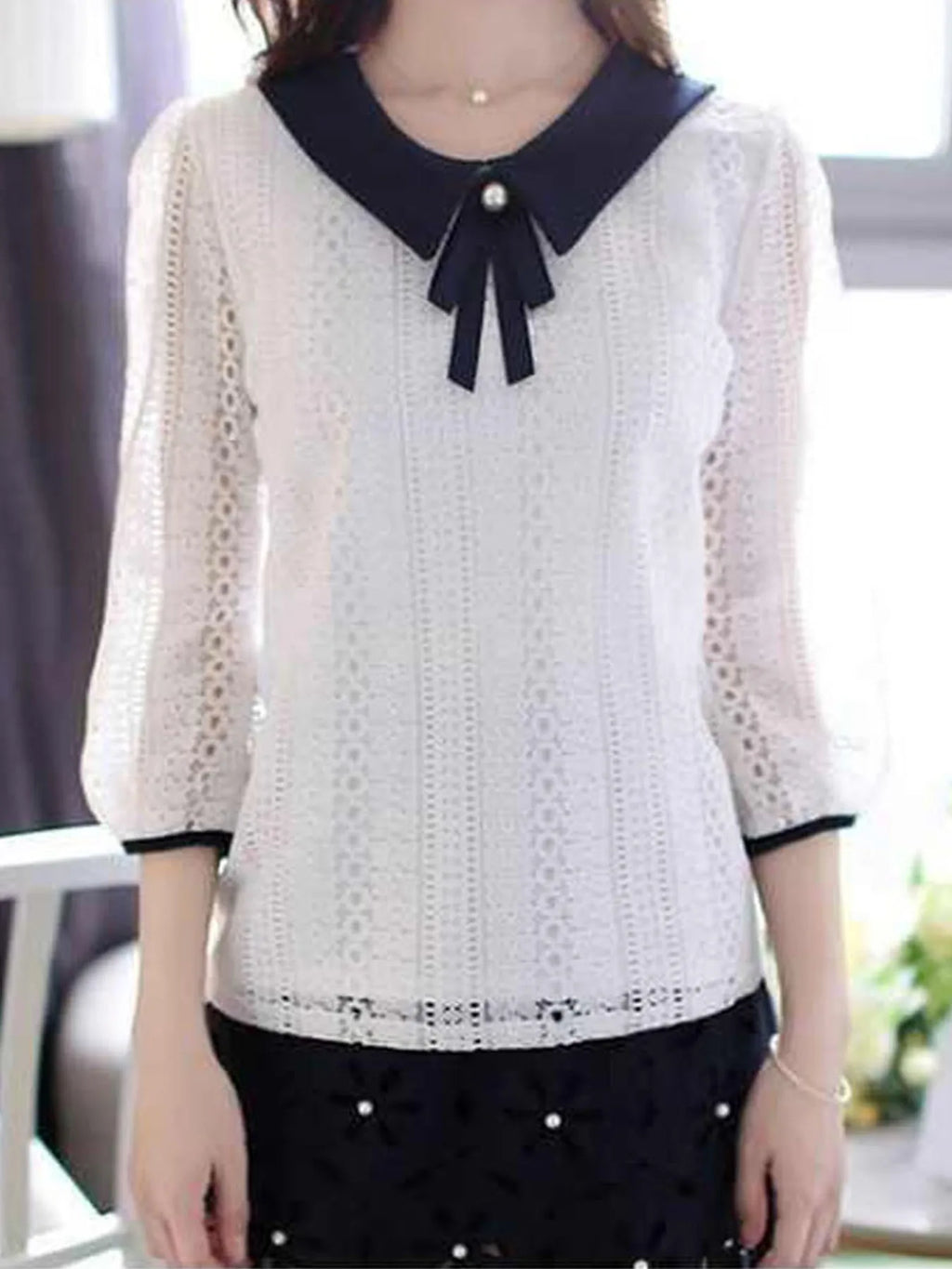 Women's Spring Autumn Style Lace Blouses Shirt Women Peter Pan Collar