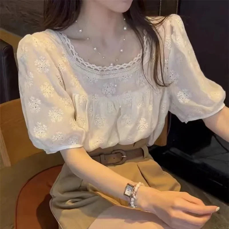 2024 Summer New Fashion Chiffon Blouse Women Short Sleeve Women's