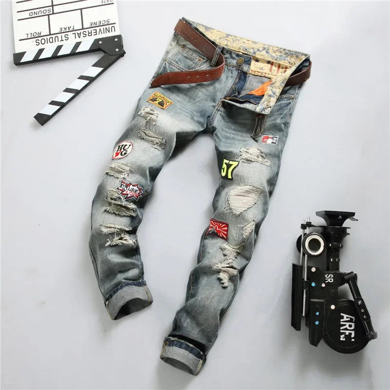 High Street Casual Motorcycle Jeans for Men (without Belt) Badge