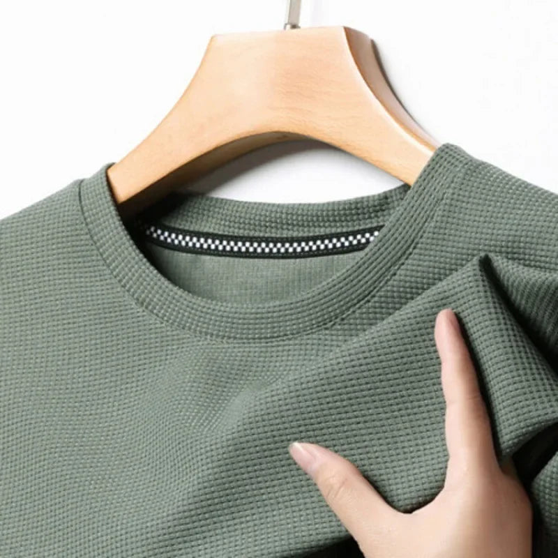 Short sleeved Polo shirShort sleeved Waffle Solid Polot fashion