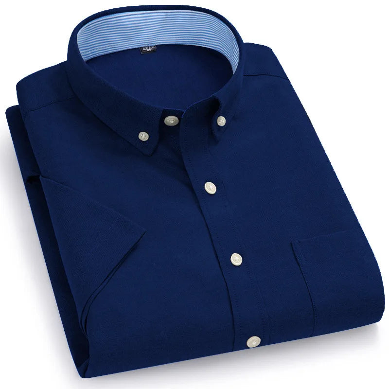 Men's Short-Sleeved Shirt, Summer Casual, Oxford Fabric, Solid Color,