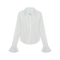 Sexy Slim Flared Sleeve Women's Shirt Solid Lapel Single-breasted Back