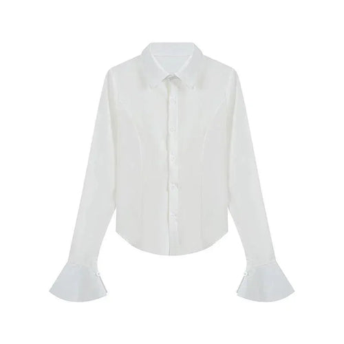 Sexy Slim Flared Sleeve Women's Shirt Solid Lapel Single-breasted Back