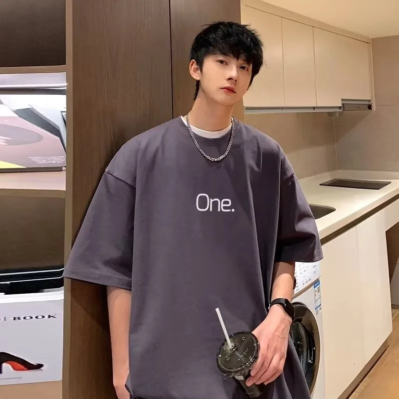 【M-8XL】Men's Oversized Tee Casual Loose Letters with meaning one