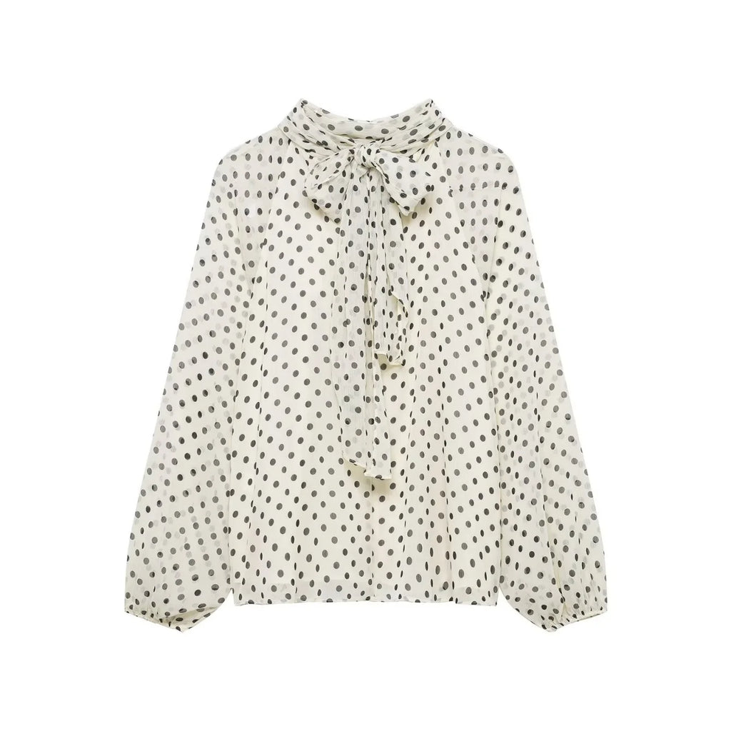 Women's Dots Printed Blouse Shirt Spring Autumn Fashion Long Sleeve