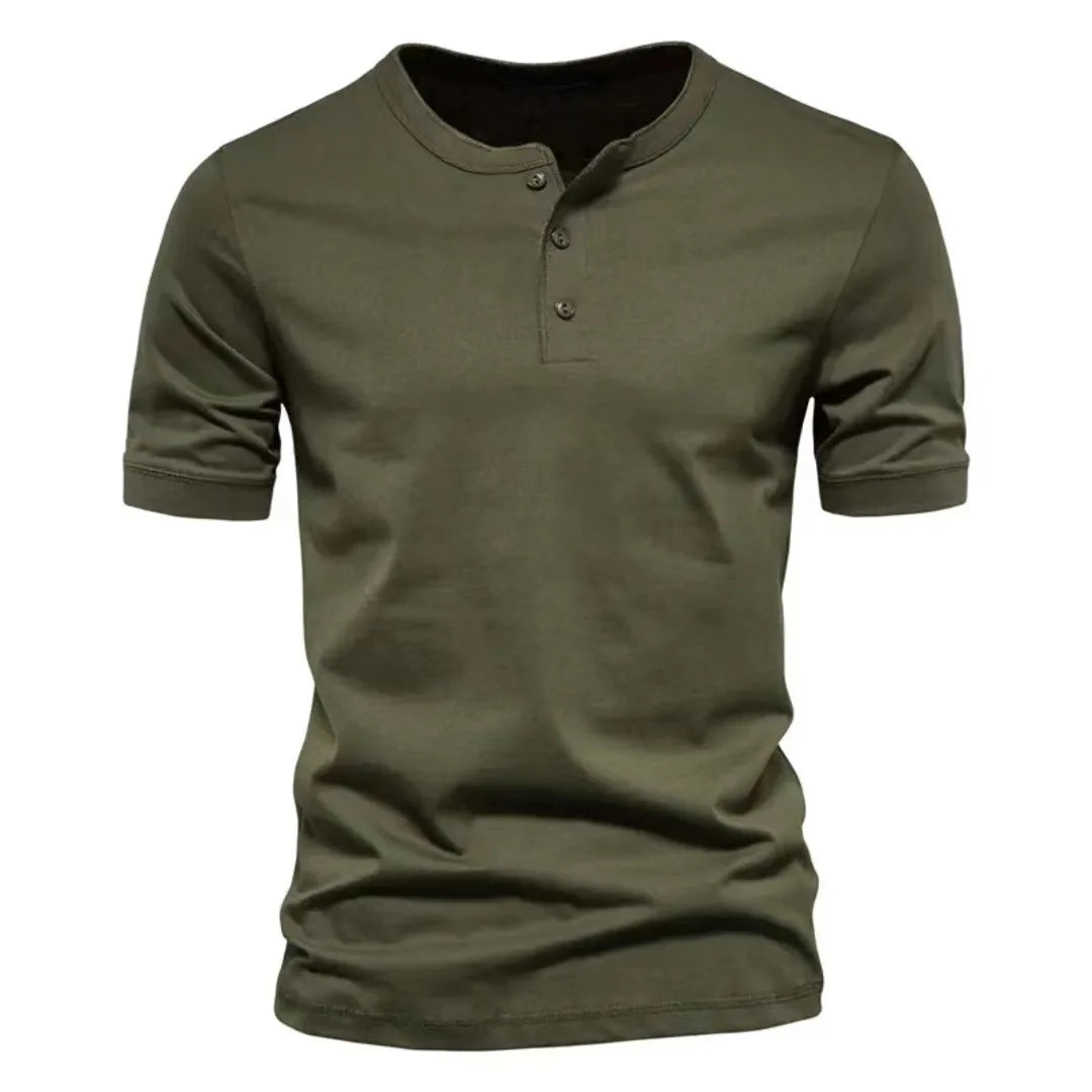 Casual Solid Color Print Men's Henley Shirt Fashion Loose Henry Collar