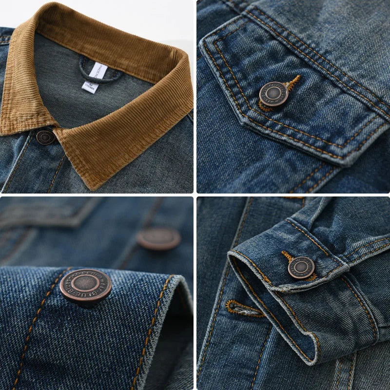 Patchwork Denim Jackets for Men Spring Autumn American Vintage Casual