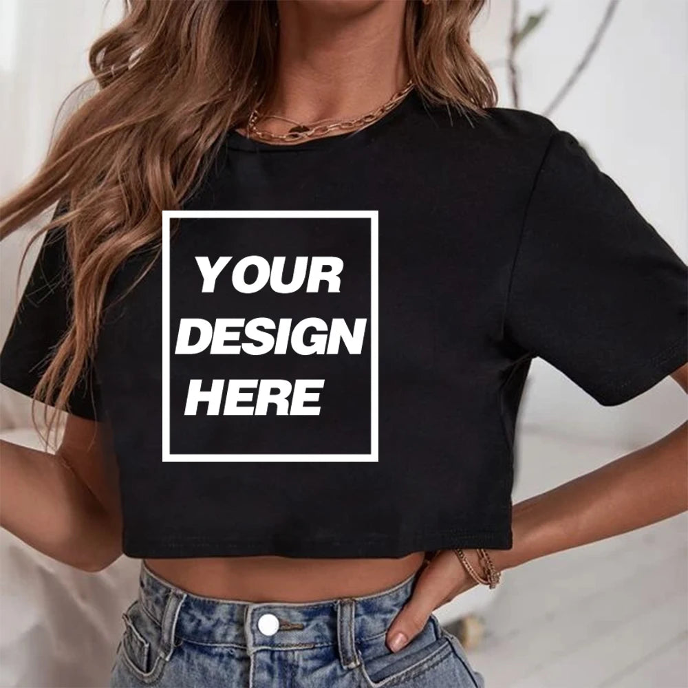 Personalized Crop Tops T-shirt Custom Text Name Tsihrts Add Your Own