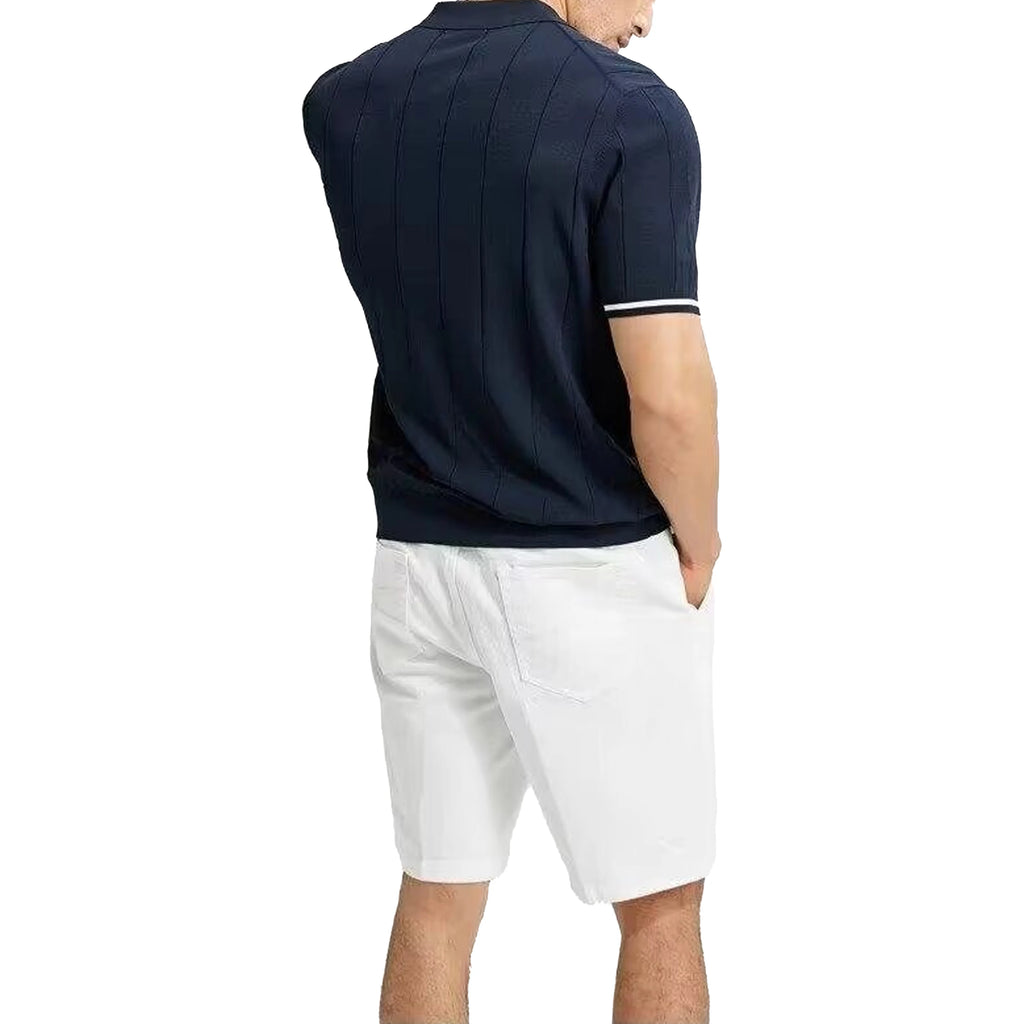 CH Men's Knitted Polo Shirt Half Zipper Lapel Short Sleeve Solid Color