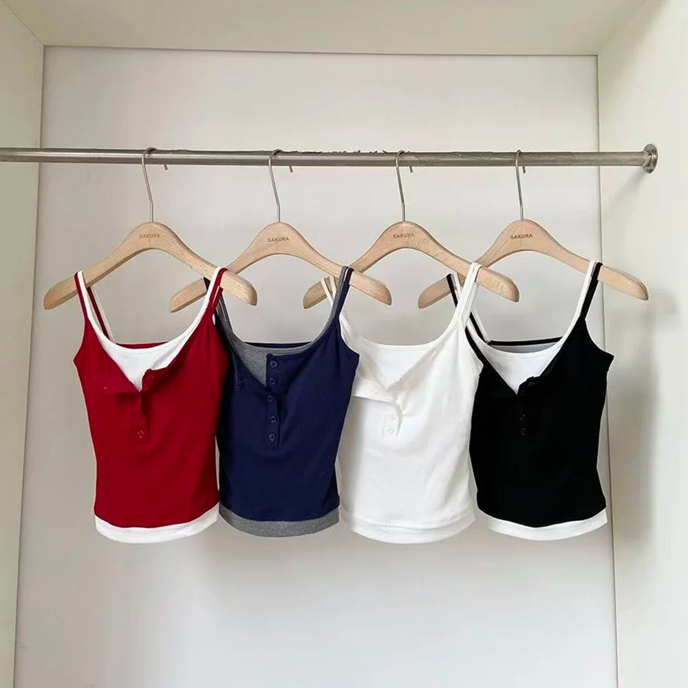 Yoga Tank Top, One-piece Mock Two-piece Sports Tank Top With Push-up