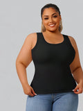 Plus Size Women's Solid Ribbed Tank Top Square Neck Sleeveless Slim