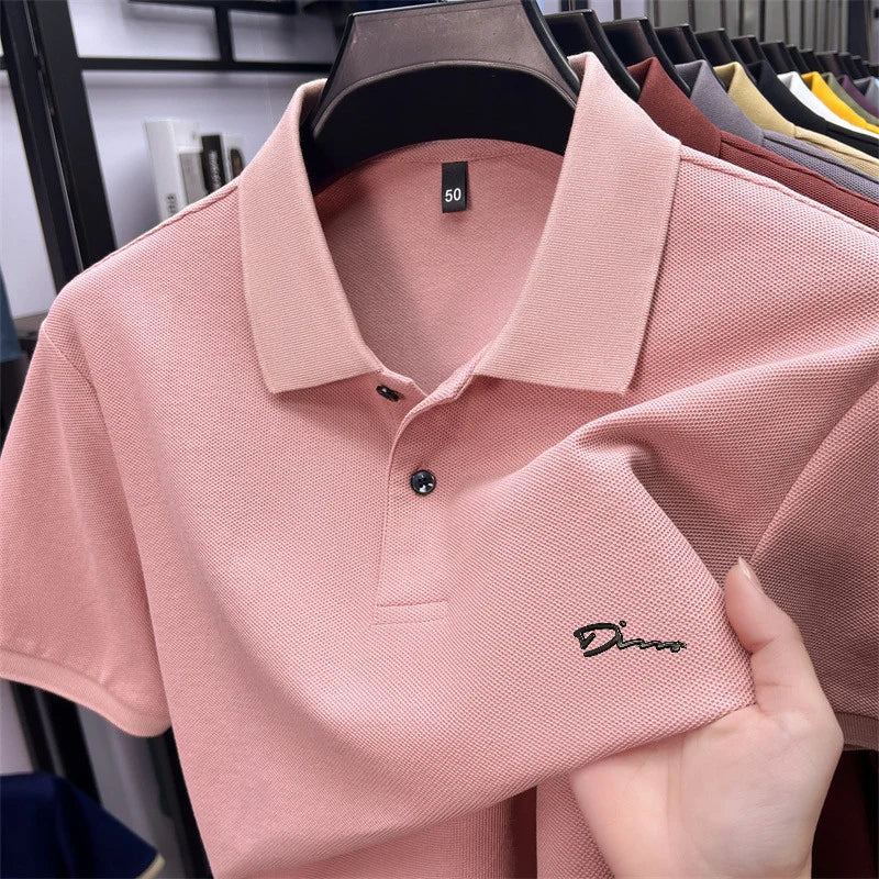 Men's Summer High-End Printed Golf Polo Shirt with Collar, Solid