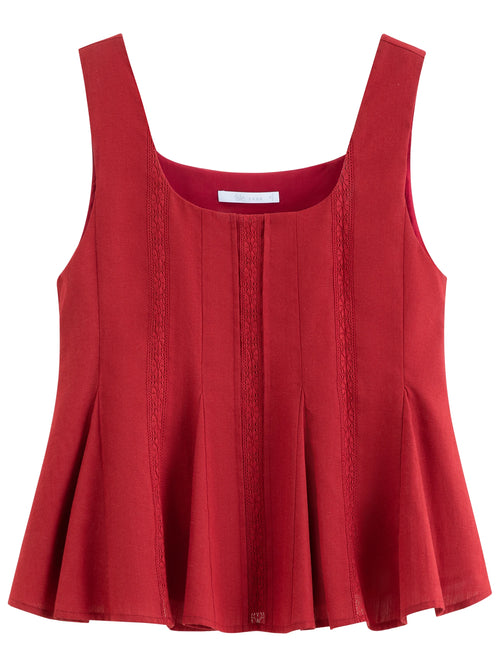 FSLE 2026 Summer Women's Red Lace Sleeveless Blouse with