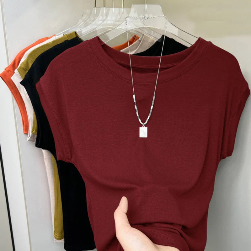 1pcs Women T Shirt Summer Sleeveless Round Neck Breathable Loose