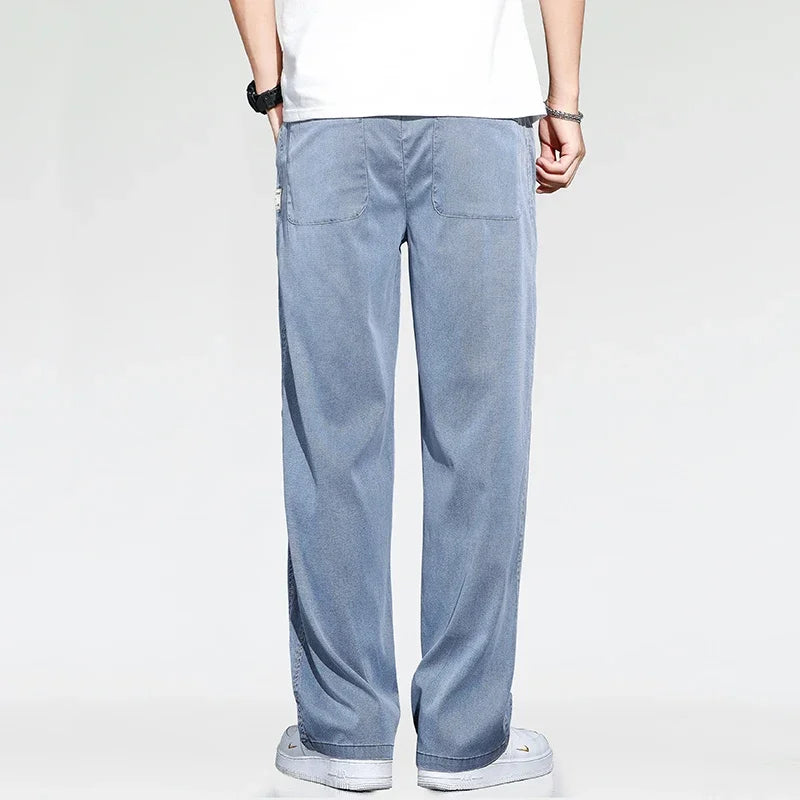 Summer Thin Loose Wide-leg Men Jeans Soft Lyocell Elastic Fashion