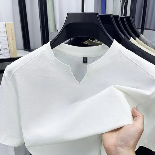 Korean Men's Casual and Fashionable Small V-neck Solid Color Short