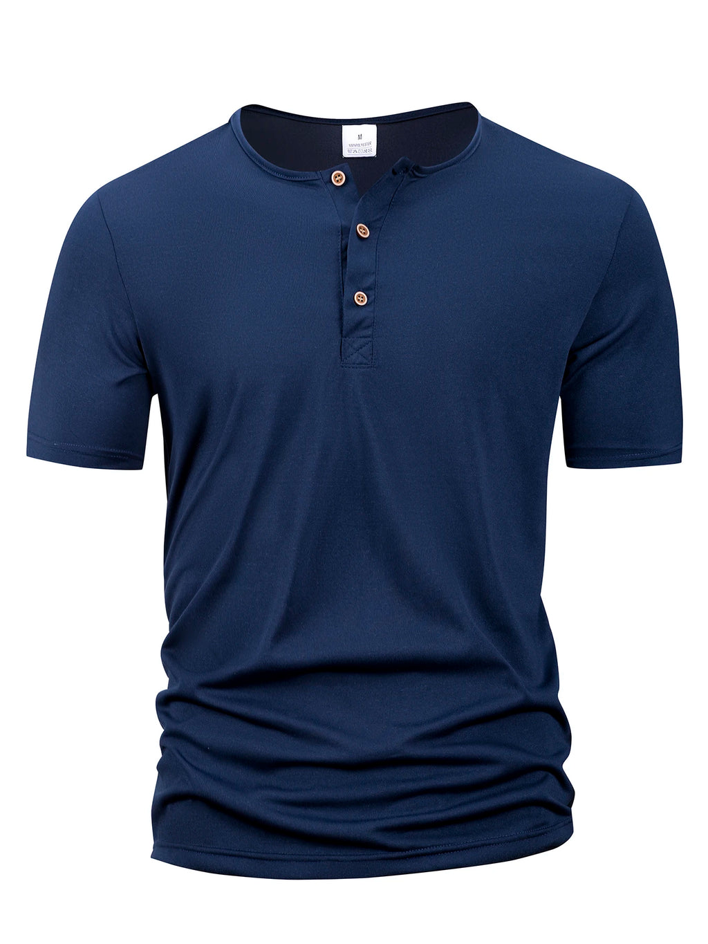 Summer Men Henley Collar T-shirts Button Slim Casual Male Solid Color