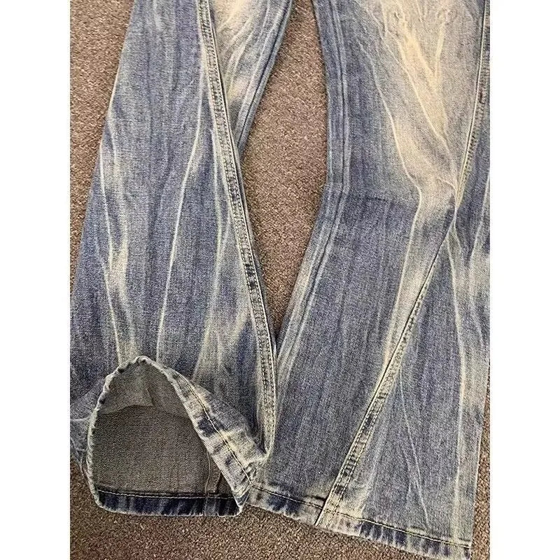 American Y2K Blue Lightning Pattern Men's Jeans Slimming Straight Leg