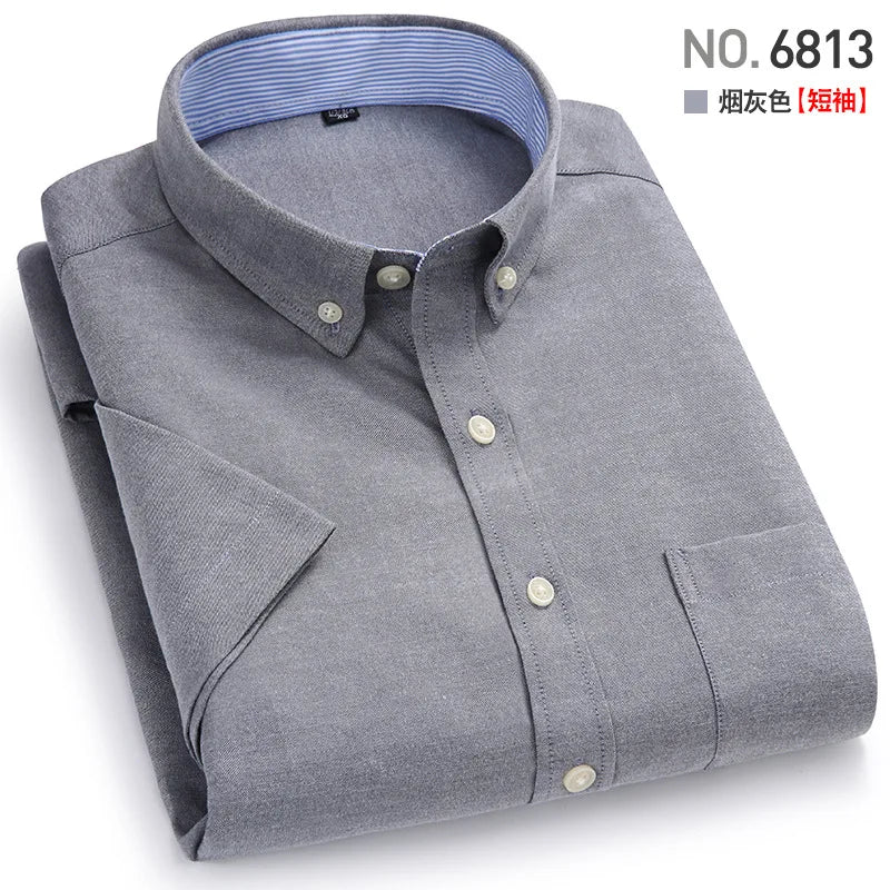 Men's Short-Sleeved Shirt, Summer Casual, Oxford Fabric, Solid Color,