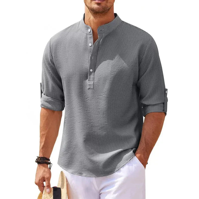 Spring Summer Men's Cotton Linen Polo Shirts Casual Long Sleeve