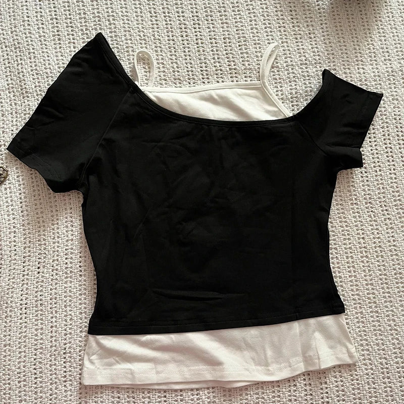 Asthetische Goth Fledermaus Brief Y2K Stil zweitelige T-Shirt Kurzarm