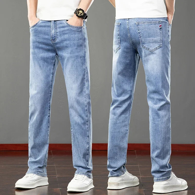 2026 Summer Men's Jeans Slim Fit Jeans Thin Stretch Straight Light