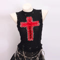 Women's Y2K Goth Cross Crop Top Boho Emo Grunge Punk Rock Teens Tank