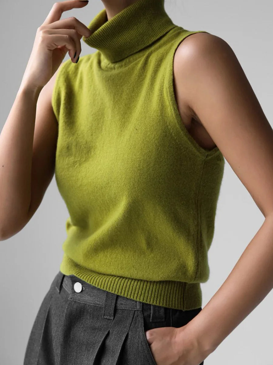 Wolfeel Women's New Knit Sleeveless Turtleneck Tank Top Soft Fabric