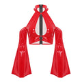 Womens Glossy Front Hollow Out Tops PU Leather Latex Crop Tops Halter